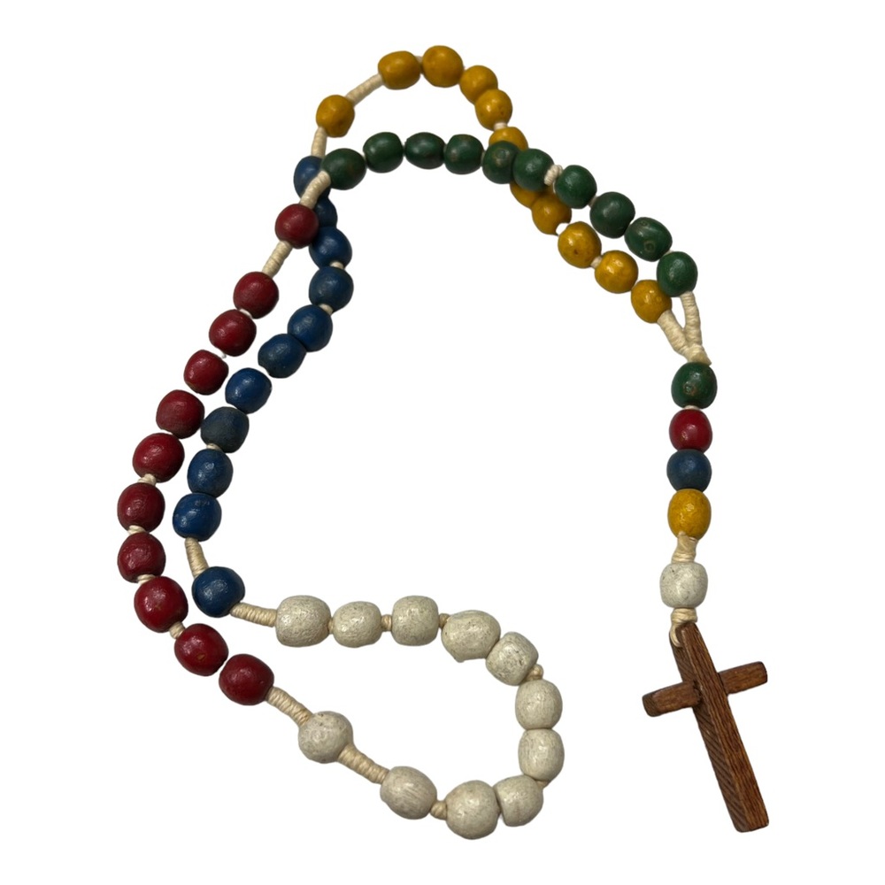 Vintage wooden primary colors wooden beads Catholic rosary crucifix Christian